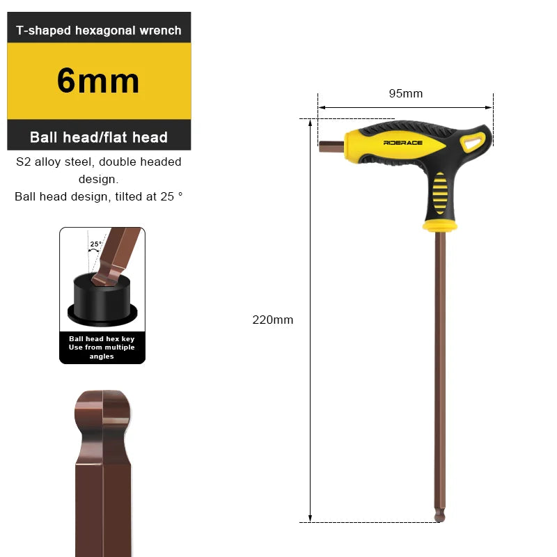 T25 2.5/3/4/5/6/8/10mm Bike Hex Key Allen Wrench T-Shaped Extended Plastic Handle With Double Ends Multifunctional Hand Tool