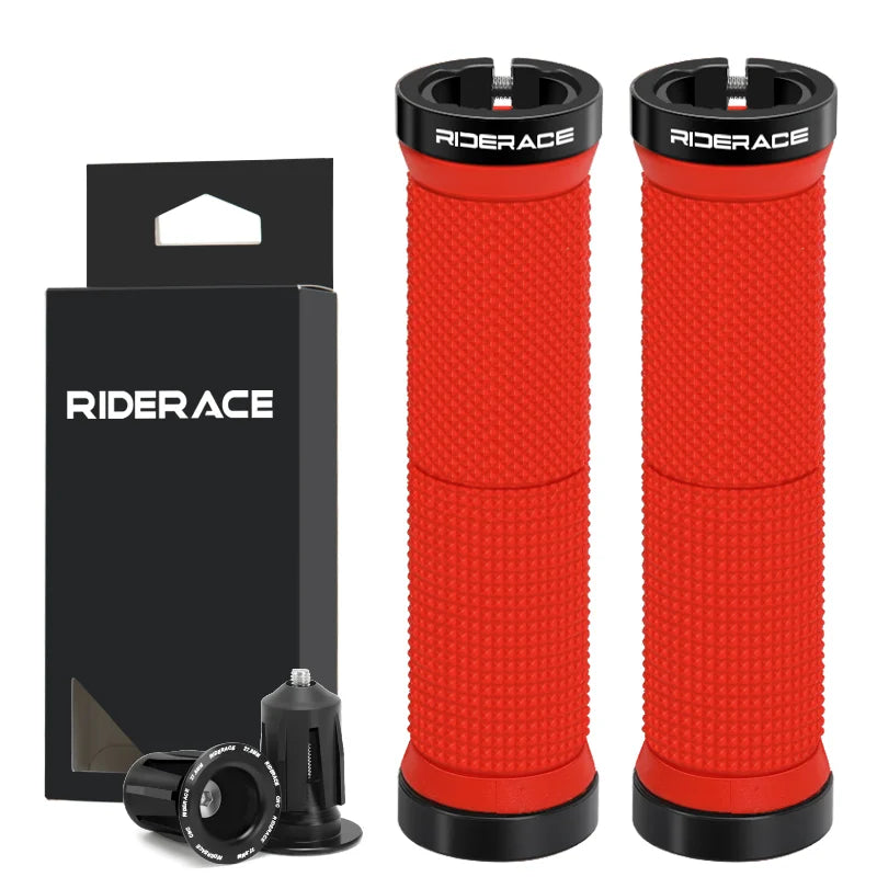 1Pair Bike Grip With End Cap Fixed Gear Lock-on Ring Mountain Bicycle Handlebar Grips Rubber Anti Slip Shock Absorbing MTB Cuffs