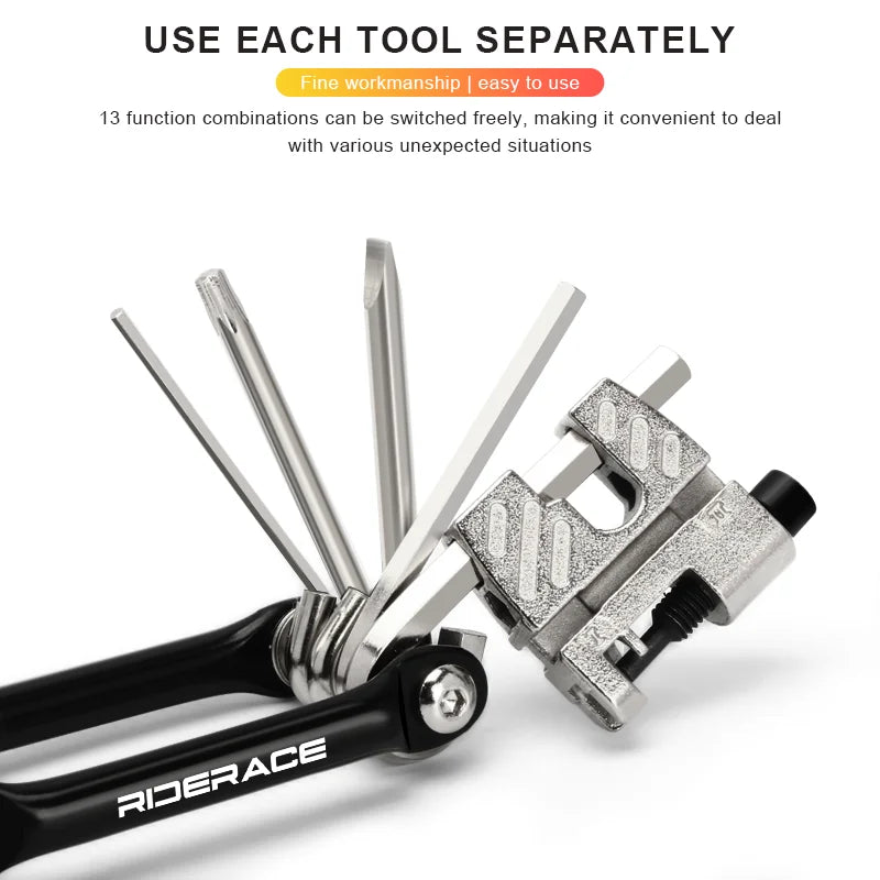 13 In 1 Bicycle Repair Tool Kit CR-V Steel Foldable Hex Spoke Wrench Screwdriver Multifunctional Chain Cutter Bike Multi Tool