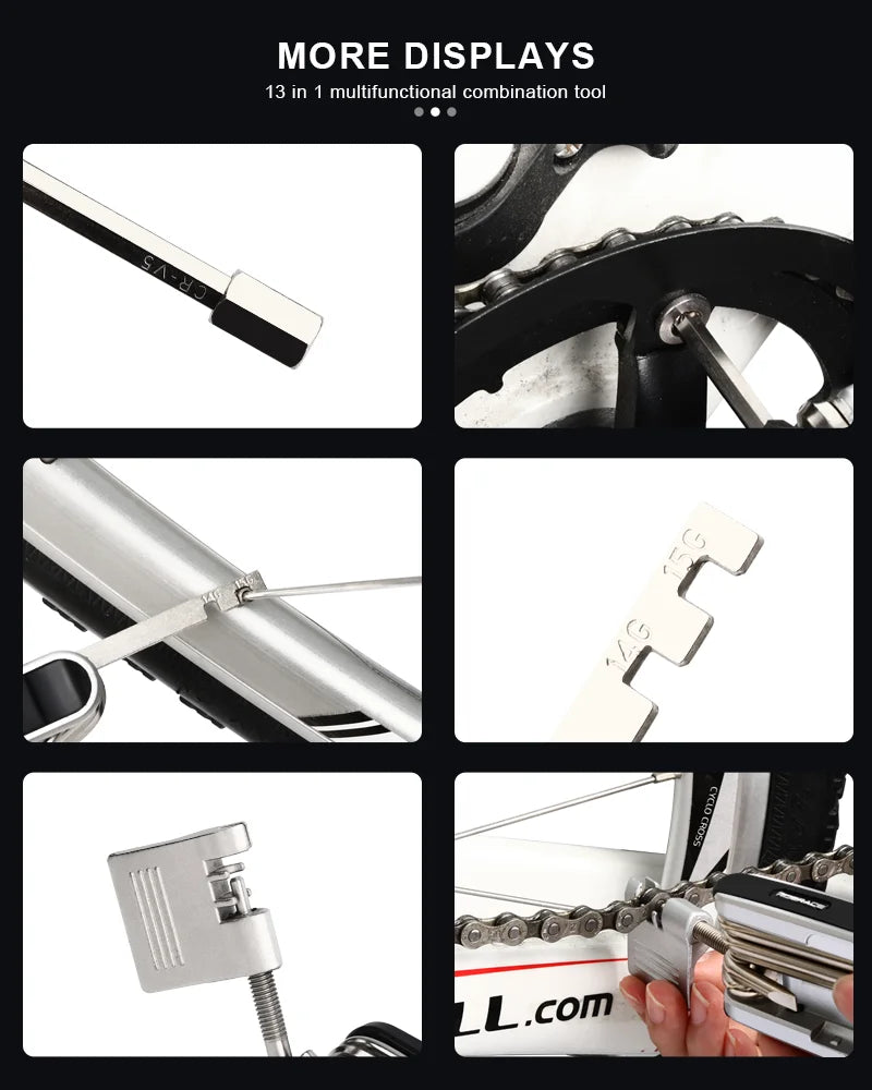 13 In 1 Bicycle Multi Tools Chain Splitter Cutter Hex Spoke Wrench Screwdriver Tyre Lever Tool Kit Portable Bike Repair Tools
