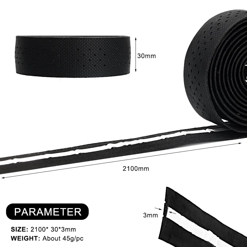 1Pair Road Bike Handle Bar Tape Perforated Breathable PU EVA Bicycle Handlebar Tape Anti-Skid Shock Absorbing With 2 Bar Plugs
