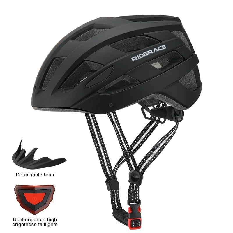 New Cycling Helmet With USB Rechargeable Tail Light Bike Safety Cap Lightweight Hollow Breathable Adjustable Bicycle Helmet