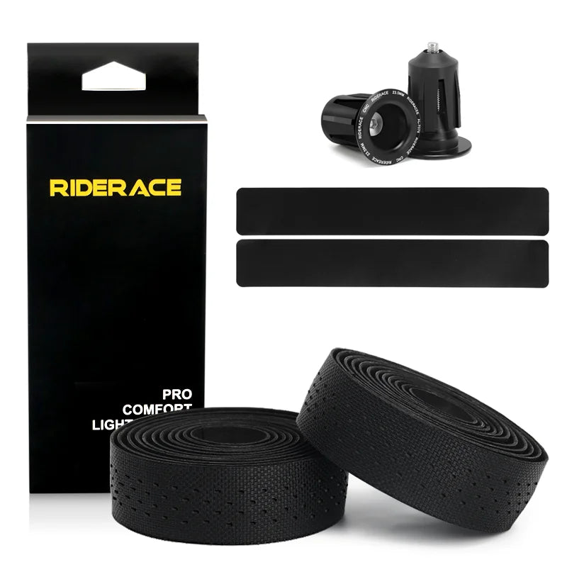 1Pair Road Bike Handle Bar Tape Perforated Breathable PU EVA Bicycle Handlebar Tape Anti-Skid Shock Absorbing With 2 Bar Plugs