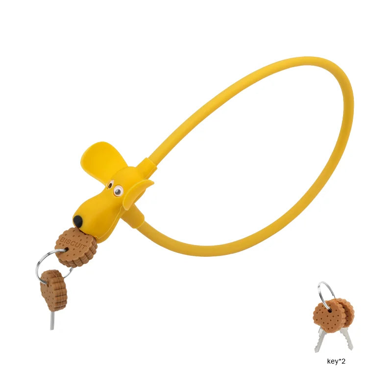 Bicycle Chain Lock With Keys Cute Dog MTB Road Bike Lock Anti-Theft Silicone Covered Cable For Cycling Helmet High Security