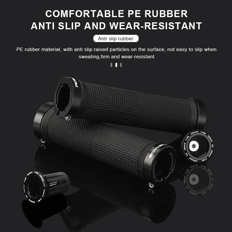 1Pair Bike Grip With End Cap Fixed Gear Lock-on Ring Mountain Bicycle Handlebar Grips Rubber Anti Slip Shock Absorbing MTB Cuffs