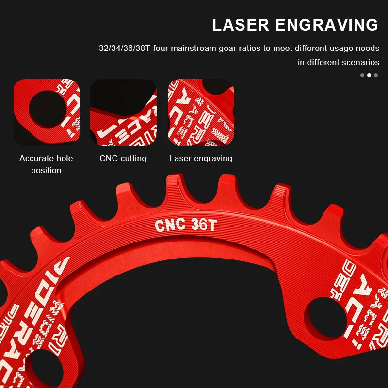 Bicycle Chainwheel 104BCD Round Shape Narrow Wide Mountain Bike Crankset Chainwheel Single Plate 32T/34T/36T/38T MTB Parts