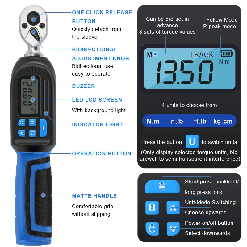 Professional Digital Torque Wrench Set 1/4" 1-20Nm Dual Direction Adjustable Portable Bike Allen Key Tool Screwdriver Hand Tools