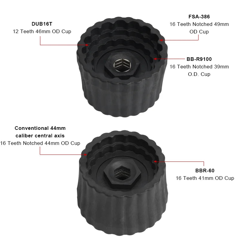 5 in 1 Bicycle Bottom Bracket Removal Install Tool Bike BB Wrench Fits 12/16 Notch OD 39mm 41mm 44mm 46mm 49mm Bearing Cup