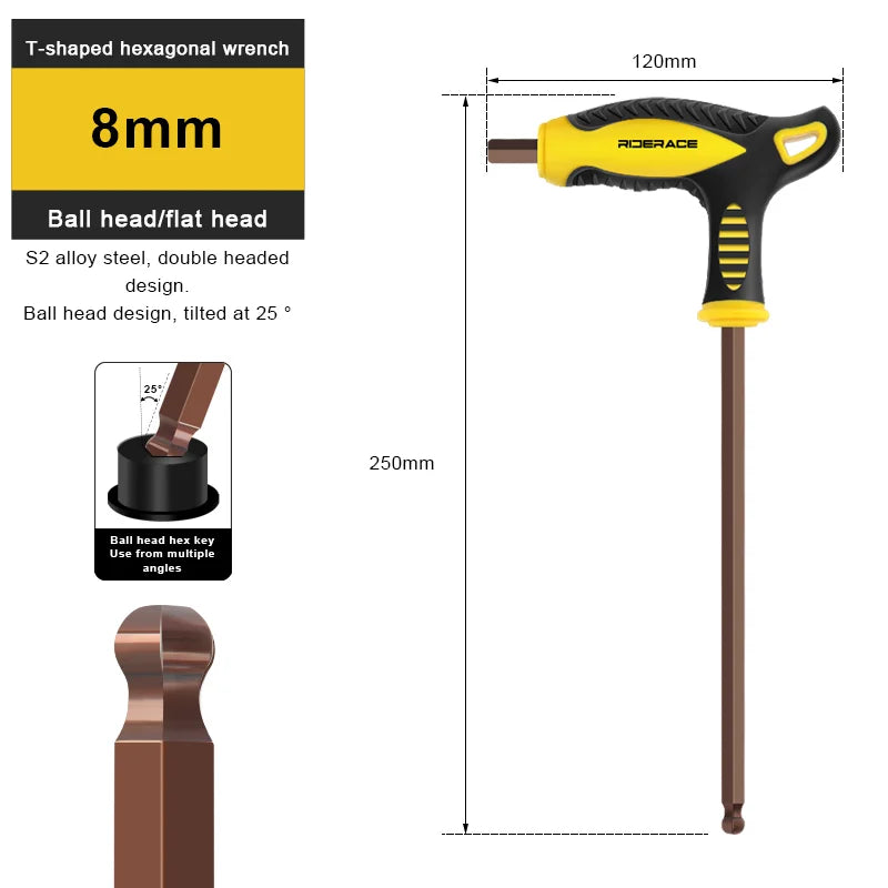 T25 2.5/3/4/5/6/8/10mm Bike Hex Key Allen Wrench T-Shaped Extended Plastic Handle With Double Ends Multifunctional Hand Tool