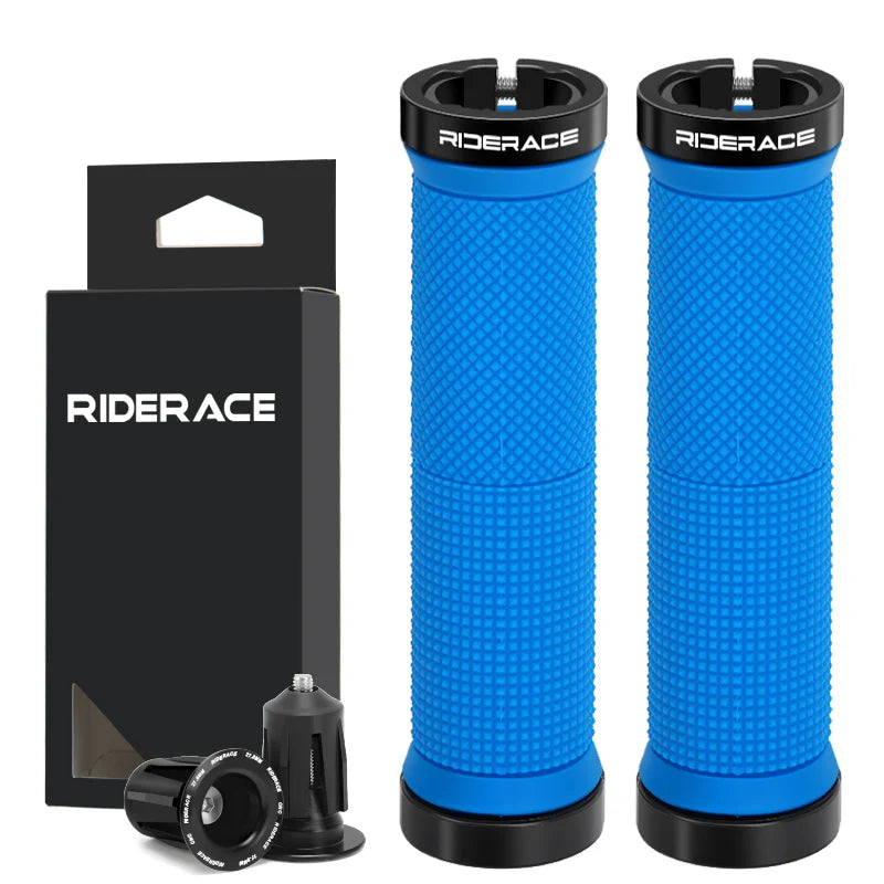 1Pair Bike Grip With End Cap Fixed Gear Lock-on Ring Mountain Bicycle Handlebar Grips Rubber Anti Slip Shock Absorbing MTB Cuffs