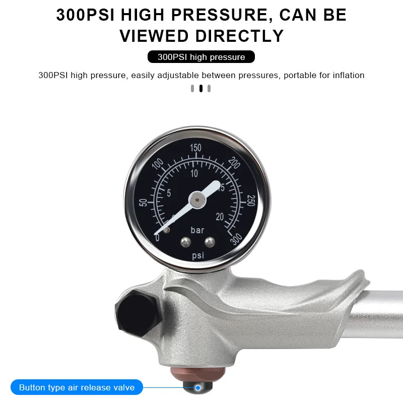 300PSI High Pressure Bicycle Pump With Gauge For Fork Suspension Shock Absorber Bike Air Inflator Hand Pump Schrader Valve