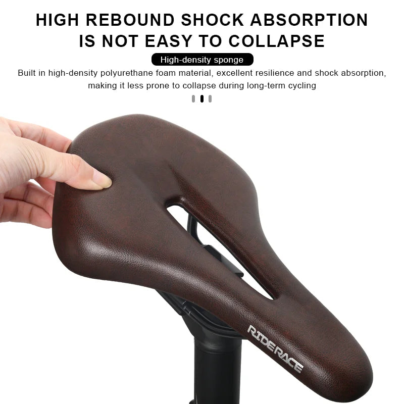 Bike Saddle PU Leather Comfortable Soft MTB Road Bicycle Seat One-Piece Hollow Breathable Shockproof Outdoor Cycling Cushion