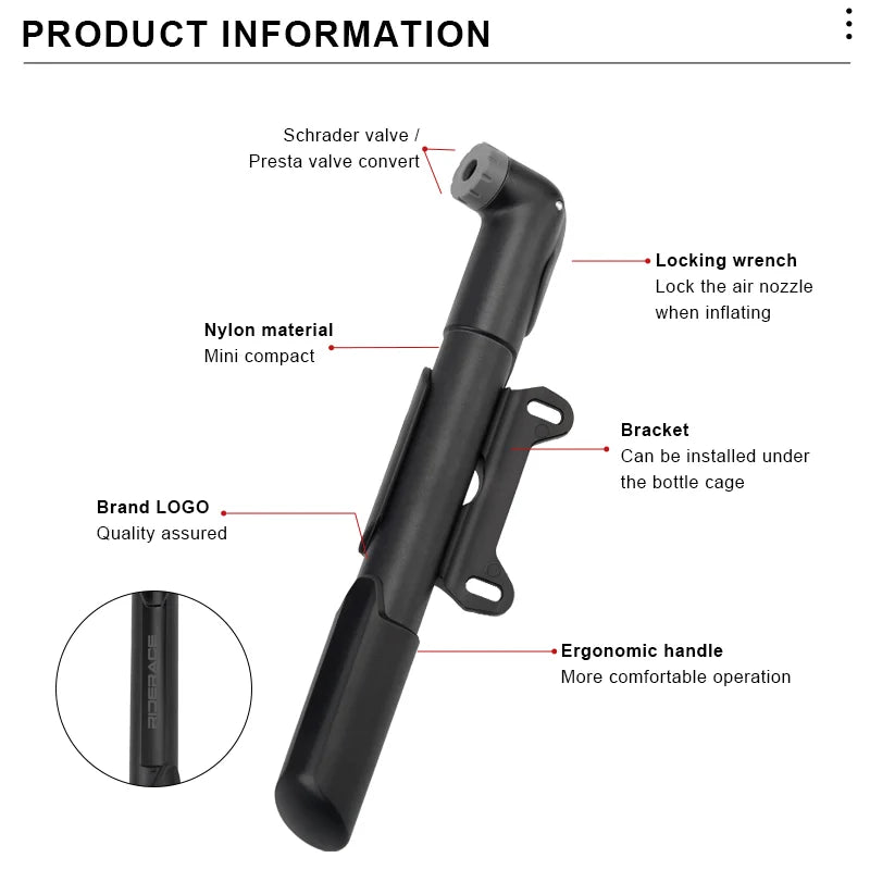 Portable Bicycle Hand Air Pump Schrader/Presta Valve Bike Tire Hand Inflator Ultraligh Outdoor Riding Pump Cycling Accessories