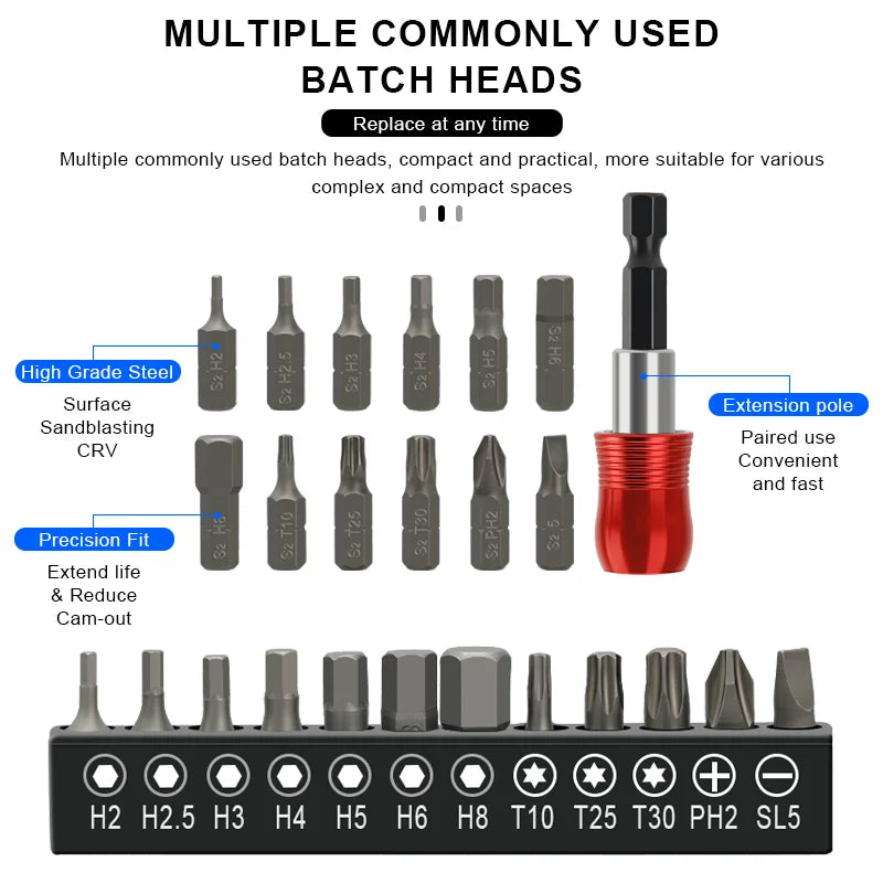 Ratchet Wrench Tool Set For Bicycle Multi-Function Tool Bike Allen Key Spanner Torque Ratchet Wrench 1/4 Inch T25 Screwdriver