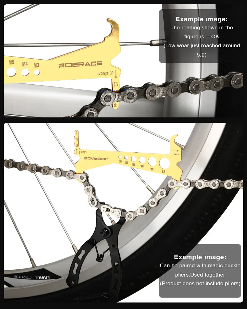 Bike Chain Wear Indicator Ruler Stainless Steel Bicycle Chain Wear Indicator Checker Cycling Chain Replacement Repair Tools