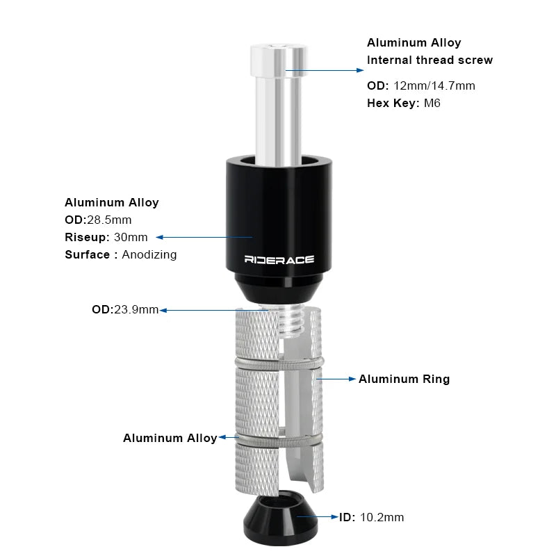 Bicycle Handlebar Stem Height Extender 1-1/8" (28.6mm) Alloy Fork Hidden Riser MTB Road Bike Fork Stem Extension Stem Extender