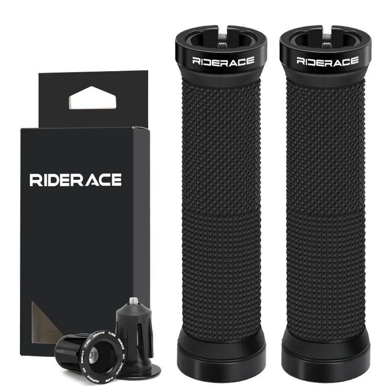 1Pair Bike Grip With End Cap Fixed Gear Lock-on Ring Mountain Bicycle Handlebar Grips Rubber Anti Slip Shock Absorbing MTB Cuffs