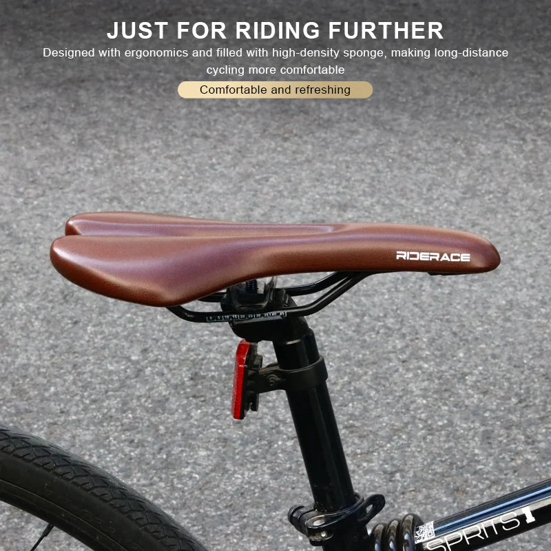 Bicycle Saddle Hollow Design Breathable Comfortable Seat MTB Road Bike One-Piece Cushion Shock Absorbing PU Leather Racing Seat