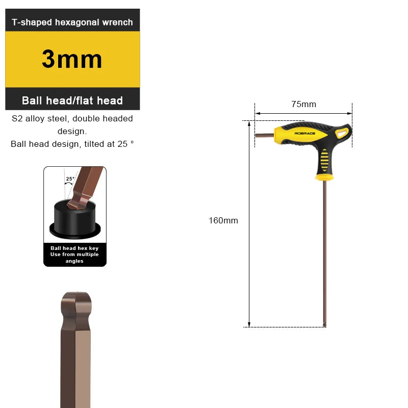 T25 2.5/3/4/5/6/8/10mm Bike Hex Key Allen Wrench T-Shaped Extended Plastic Handle With Double Ends Multifunctional Hand Tool