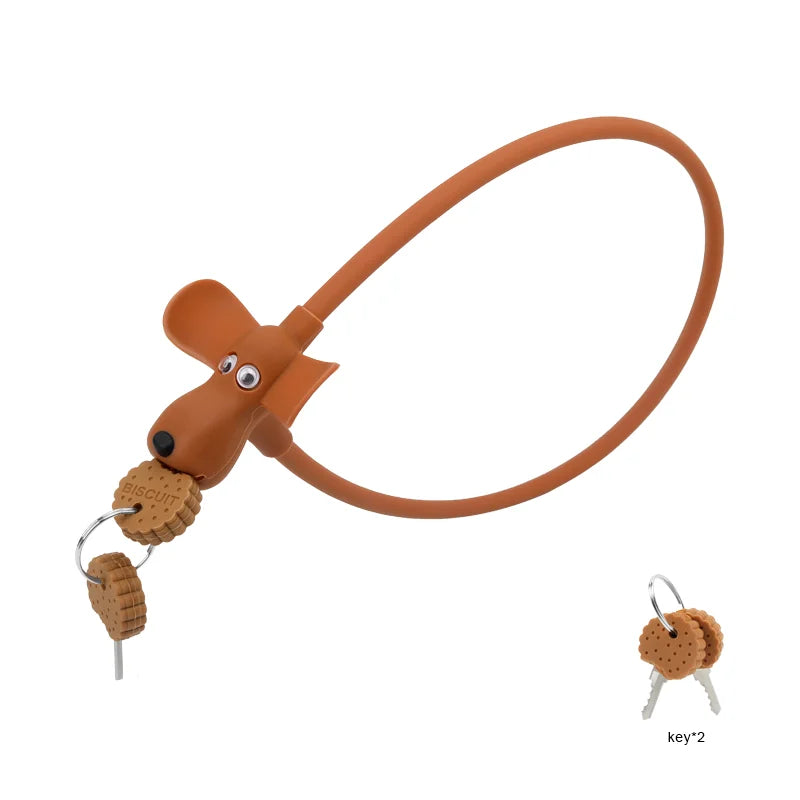 Bicycle Chain Lock With Keys Cute Dog MTB Road Bike Lock Anti-Theft Silicone Covered Cable For Cycling Helmet High Security