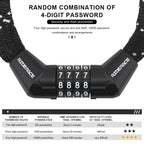 Portable Bike Chain Lock Anti-Theft High Security Mountain Road Bike Lock 4 Digit Security Password Lock Outdoor Cycling Padlock