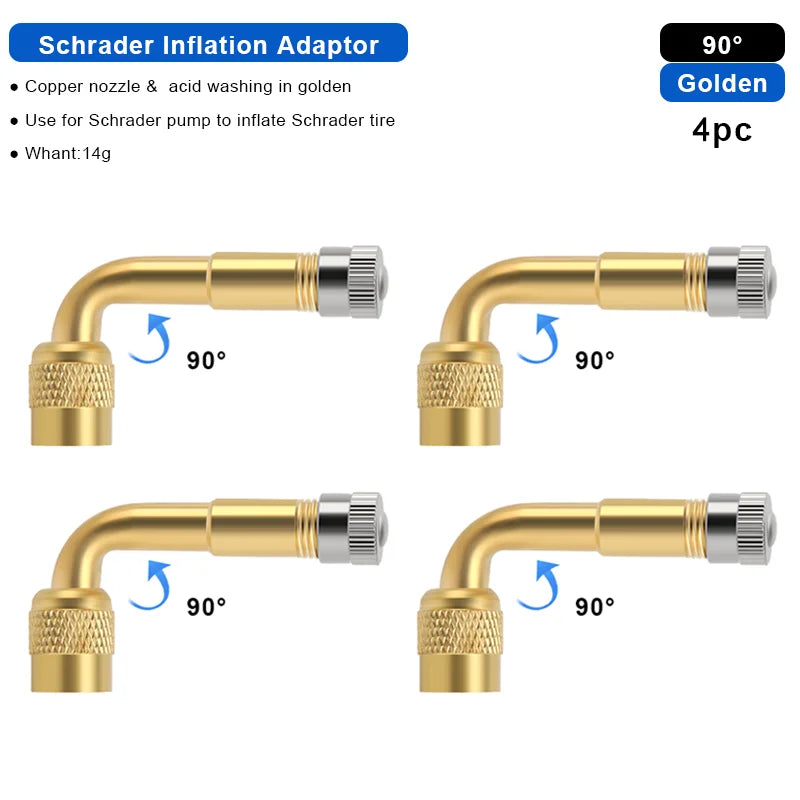 1/2/4pcs 45 90 135 Degree Angle Bent Valve Adaptor Bike Tyre Valve Extension Adapter Bicycle Tyre Valve Connector Accessories