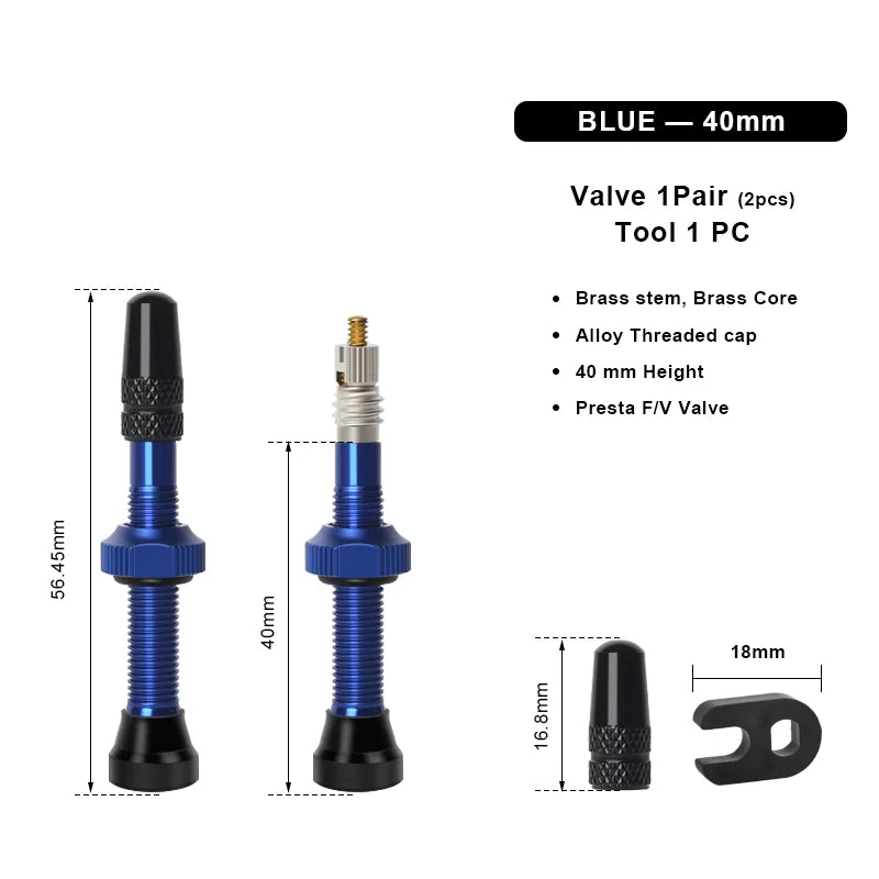 40/60mm Bike Tubeless Valve F/V Presta CNC Machined Anodized MTB Road Bicycle Tire Valves Tubeless Tire Nozzle Cap Cycling Parts