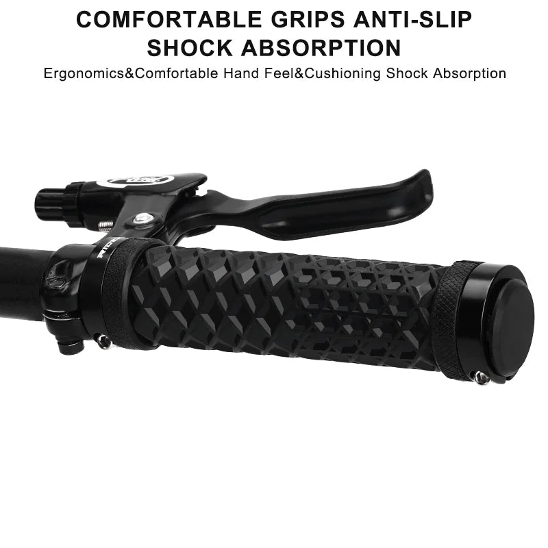 Bicycle Grips Ergonomic Rubber Soft Anti Slip Shock Absorption Mountain Bike Handlebar Grips Aluminium Alloy Bilateral Lock Ring