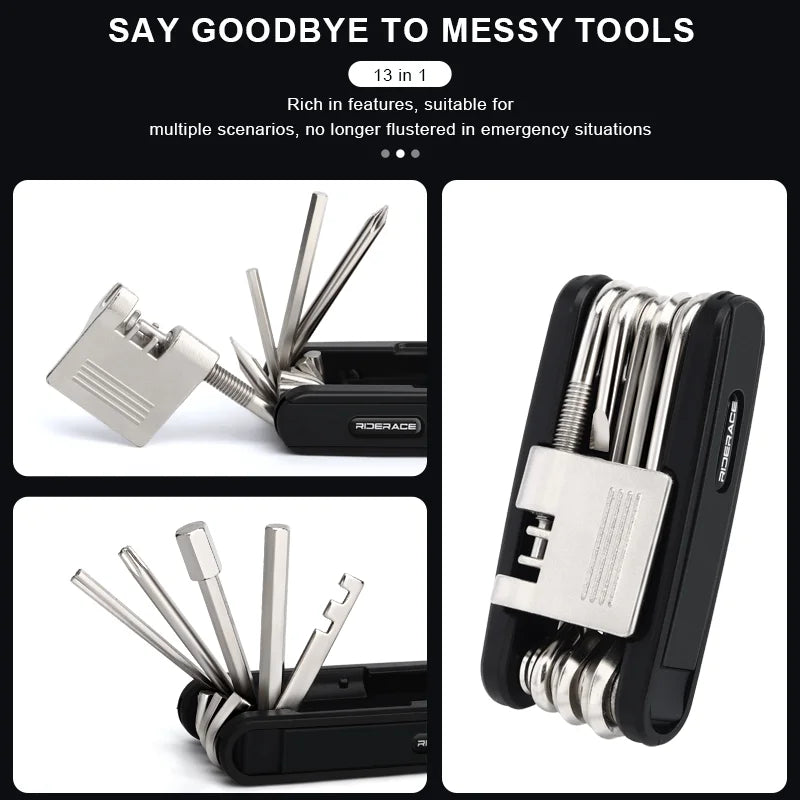 13 In 1 Bicycle Multi Tools Chain Splitter Cutter Hex Spoke Wrench Screwdriver Tyre Lever Tool Kit Portable Bike Repair Tools
