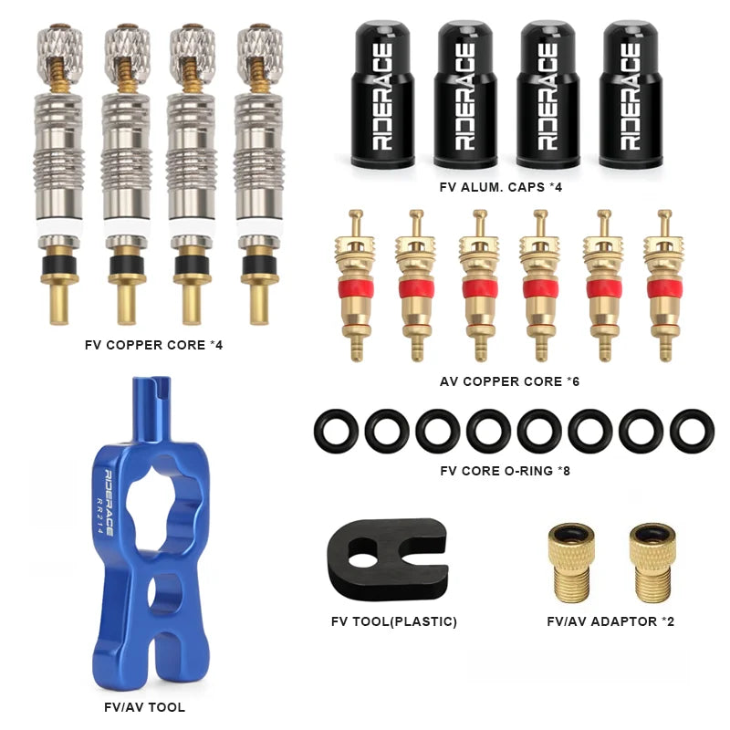 Bicycle Presta Tubeless Valve Core Kit Removable Aluminum Alloy Presta Valve Stem Caps Bike Tubeless Tire Valve Repair Tools