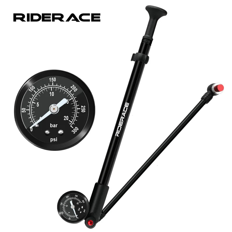 Bicycle Air Pump 300Psi High Pressure Schrader Presta Valve Bike Pump For Front Fork And Rear Suspension With Pressure Gauge