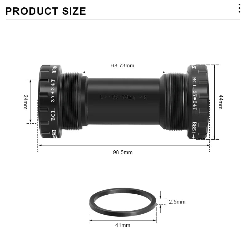 BB68-73mm Bicycle Bottom Bracket Adapter Crank 1.37/24mm For Road Bike Hollowtech Central Axis Aluminum Alloy MTB Accessories