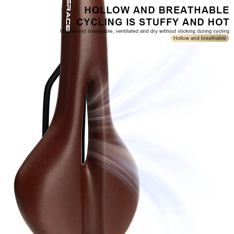 Bicycle Saddle Hollow Design Breathable Comfortable Seat MTB Road Bike One-Piece Cushion Shock Absorbing PU Leather Racing Seat