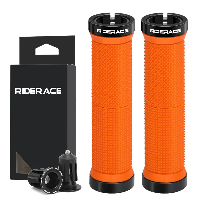 1Pair Bike Grip With End Cap Fixed Gear Lock-on Ring Mountain Bicycle Handlebar Grips Rubber Anti Slip Shock Absorbing MTB Cuffs