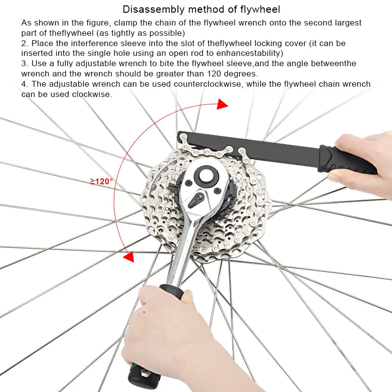 Bicycle Flywheel Removal Tool Kit Bike Flywheel Remover Socket Tool Wear-Resistant High Strength Steel for Cassette Freewheel