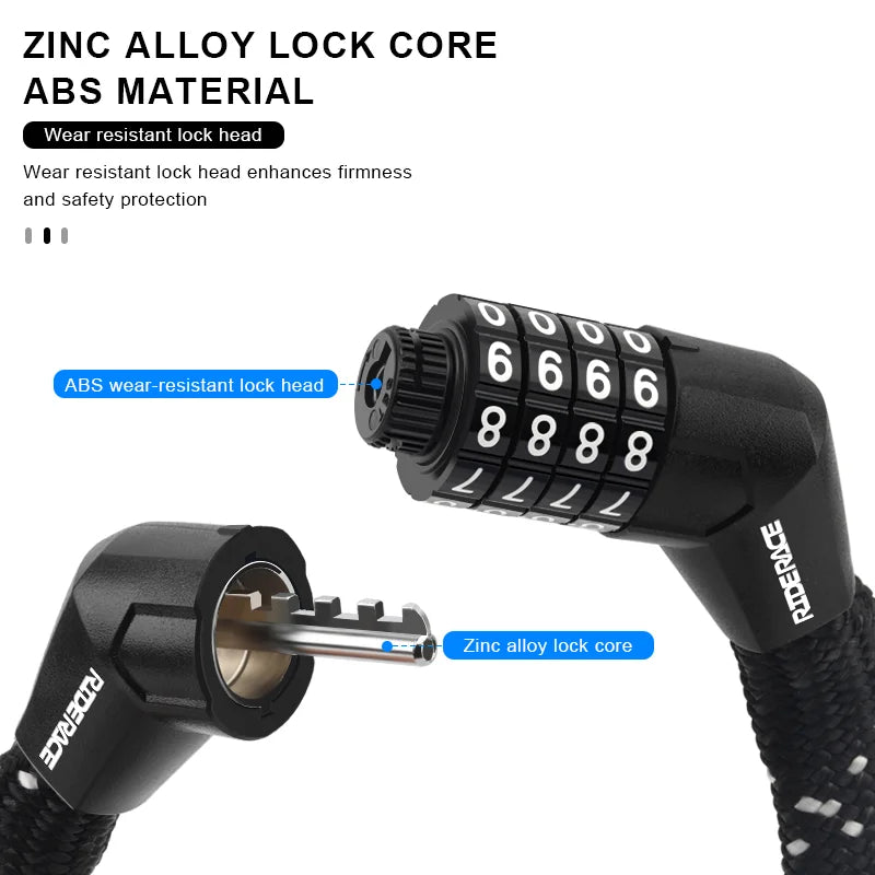 Portable Bike Chain Lock Anti-Theft High Security Mountain Road Bike Lock 4 Digit Security Password Lock Outdoor Cycling Padlock