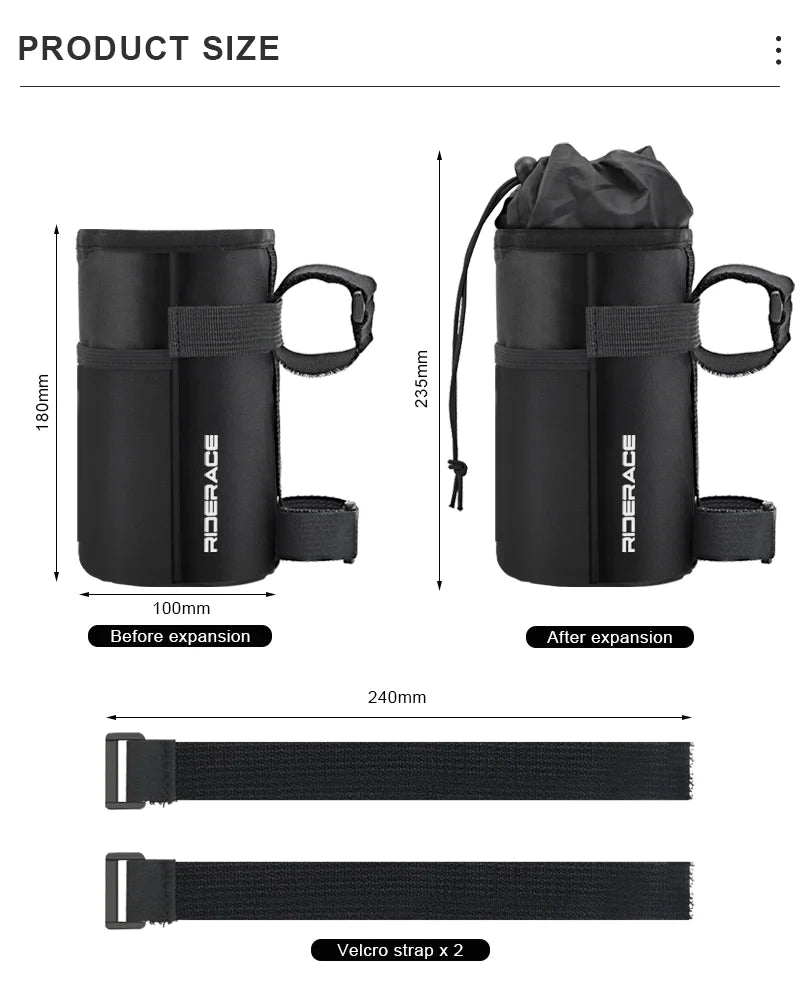 Bicycle Bag Bike Water Bottle Bag Multi-Function Portable Carrier Pouch Insulated Kettle Bag Outdoor Riding Handlebar Bag
