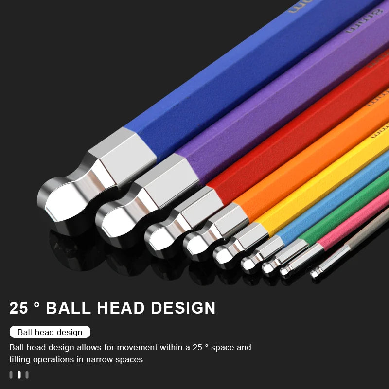 9Pcs Bicycle Inner Hexagonal Wrench S2 CR-V Steel Colorful Flat Ball Opening Wrench Bike Hex Key Set 1.5/2/2.5/3/4/5/6/8/10mm