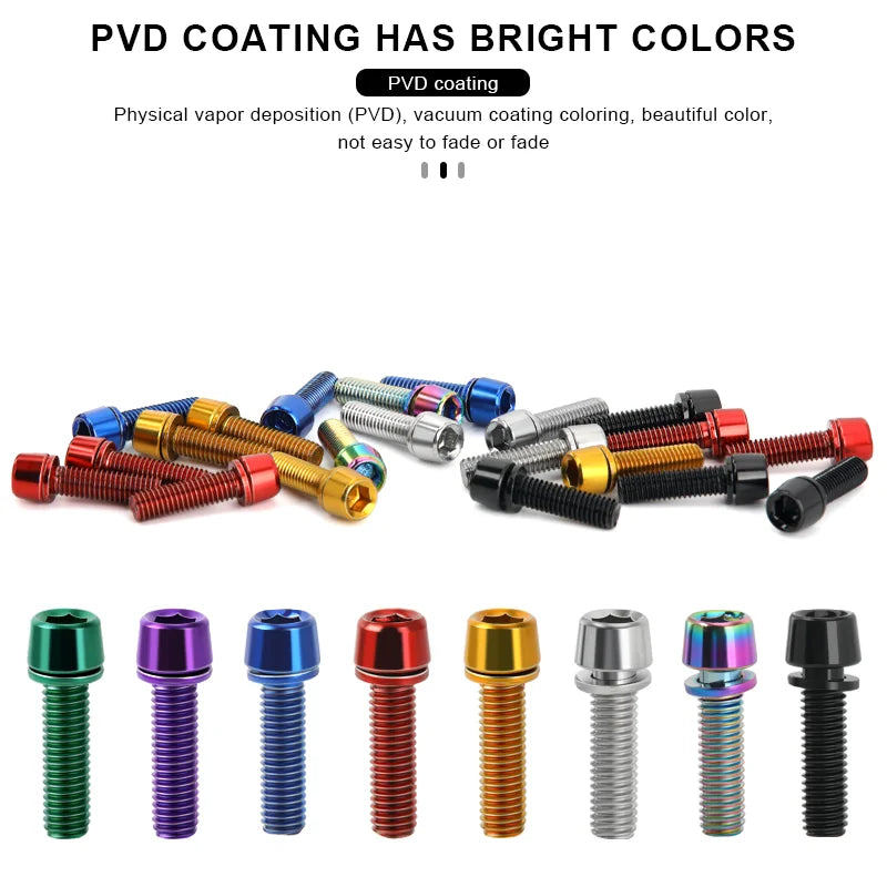 6Pcs Bicycle Handlebar Stem Screw With Washer M5*18mm Alloy Steel Hexagon Bolts MTB Road Bike Stem Bolts Colorful Fixing Screws